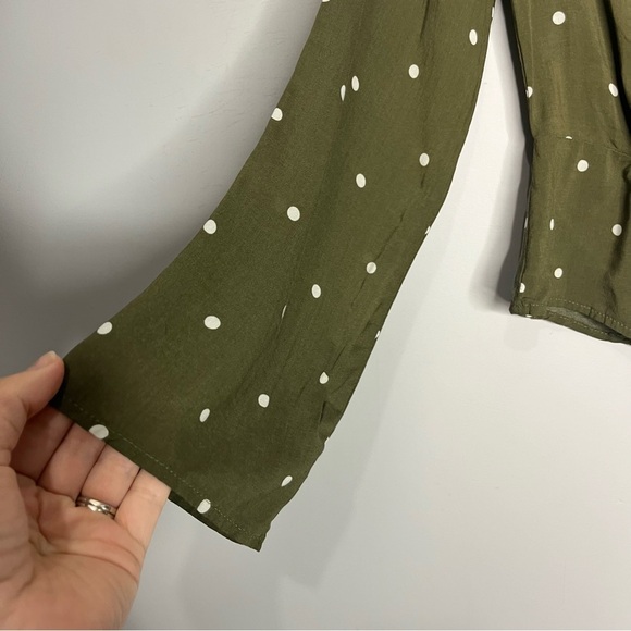 Abercrombie & Fitch Olive Green & White Polka Dot Long sleeve Wrap Blouse-size S - Picture 9 of 13